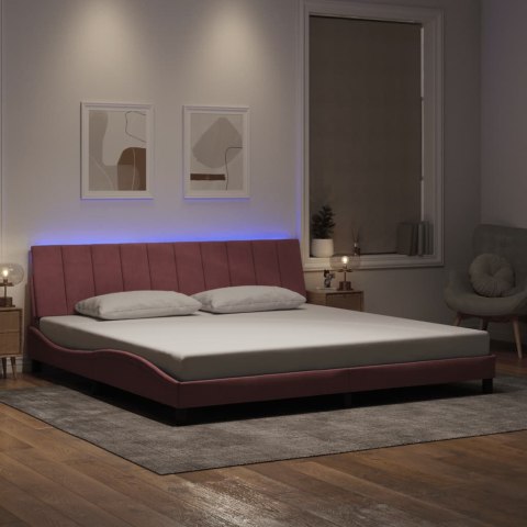 Rama łóżka z LED bez materaca, Hanko, różowa, 200x200 cm, aksamitna