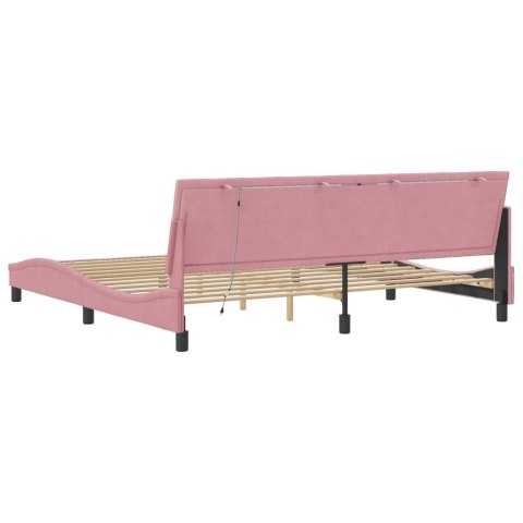 Rama łóżka z LED bez materaca, Hanko, różowa, 200x200 cm, aksamitna