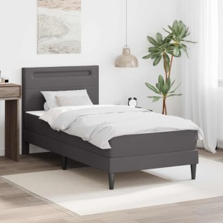 VidaXL Ramka łóżka z paskami LED Szary 90 x 190 cm Ekoskóra
