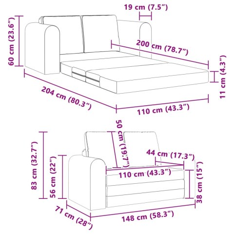 Sofa Bed 60cm Czerwone wino tkanina