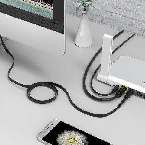 Kabel sieciowy internetowy płaski Ethernet CAT7 10Gbps RJ45 LAN 20m - czarny