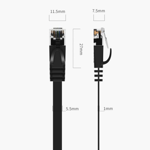 Kabel sieciowy internetowy płaski Ethernet CAT7 10Gbps RJ45 LAN 20m - czarny