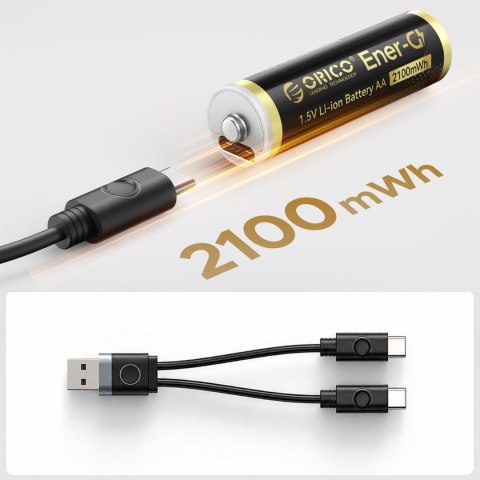 Bateria litowa akumulator AA 1.5 V 2100mWh USB-C z kablem ładującym - 2 szt.