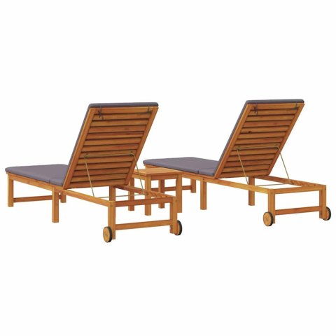 Leżak 3 pcs Brązowy Lite Drewno Akacji