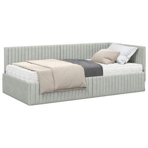 Rama Łóżka Narożnego z Materacem 2 pcs Jasnoszary Aksamit