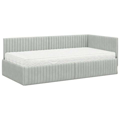 Rama Łóżka Narożnego z Materacem 2 pcs Jasnoszary Aksamit