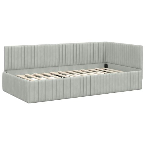 Rama Łóżka Narożnego z Materacem 2 pcs Jasnoszary Aksamit