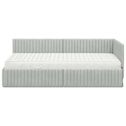 Rama Łóżka Narożnego z Materacem 2 pcs Jasnoszary Aksamit