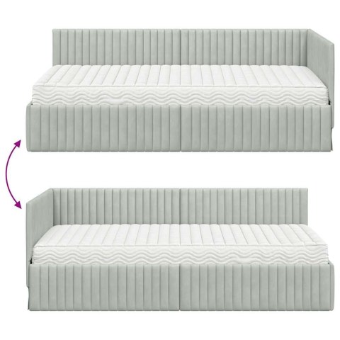 Rama Łóżka Narożnego z Materacem 2 pcs Jasnoszary Aksamit