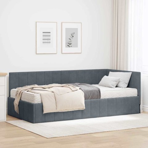 Rama Łóżka Narożnego z Materacem 2 pcs Szary Aksamit