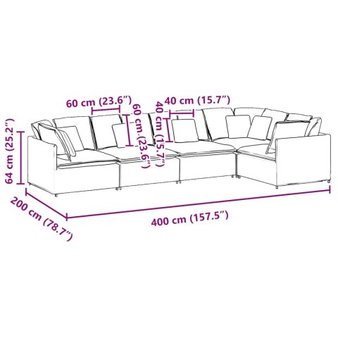 Sofa modułowa z poduszkami aksamitna kremowa