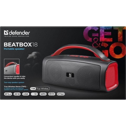 DEFENDER GŁOŚNIK BLUETOOTH 5.4 BEATBOX 18 20W 65218