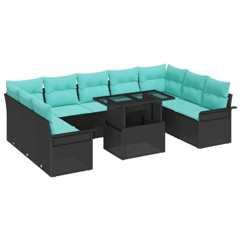 Zestaw Sof na Ogród z poduszką 10 pcs Czarny Rattan poli