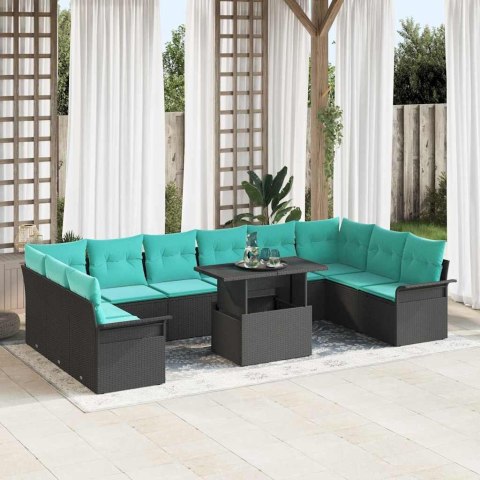 Zestaw Sof na Ogród z poduszką 11 pcs Czarny Rattan poli
