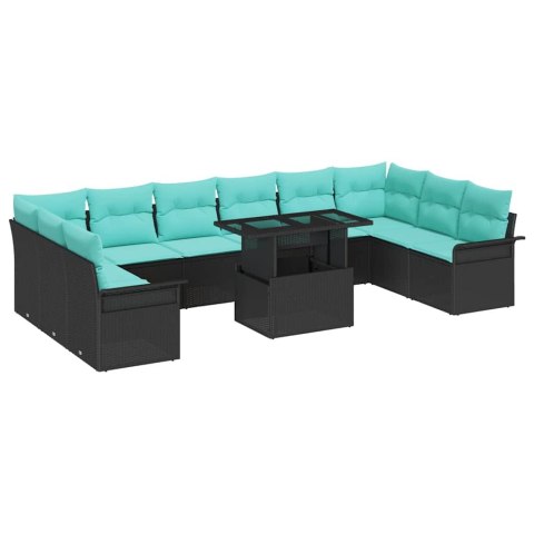 Zestaw Sof na Ogród z poduszką 11 pcs Czarny Rattan poli