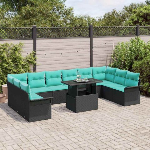 Zestaw Sof na Ogród z poduszką 11 pcs Czarny Rattan poli
