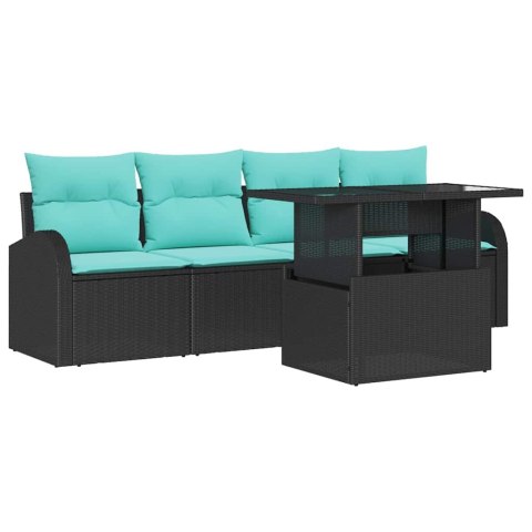 Zestaw Sof na Ogród z poduszką 5 pcs Czarny Rattan poli