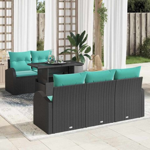Zestaw Sof na Ogród z poduszką 6 pcs Czarny Rattan poli