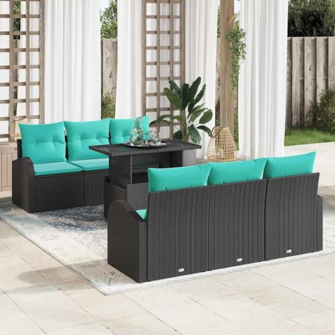 Zestaw Sof na Ogród z poduszką 7 pcs Czarny Rattan poli