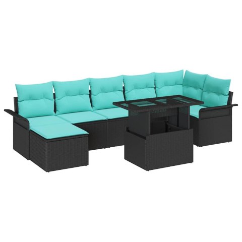 Zestaw Sof na Ogród z poduszką 8 pcs Czarny Rattan poli