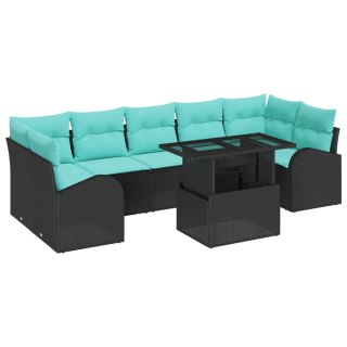 VidaXL Zestaw Sof na Ogród z poduszką 8 pcs Czarny Rattan poli
