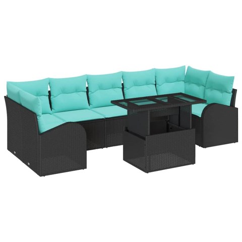 Zestaw Sof na Ogród z poduszką 8 pcs Czarny Rattan poli