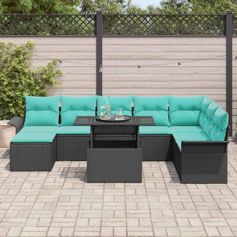 Zestaw Sof na Ogród z poduszką 9 pcs Czarny Rattan poli