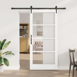 Drzwi przesuwne Biały 93 x 202 cm Lite drewno sosnowe i szkło