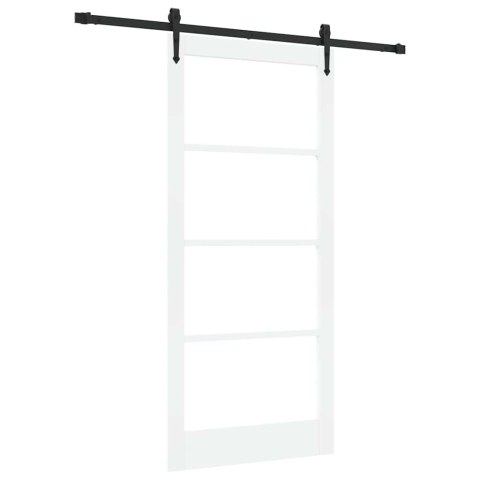 Drzwi przesuwne Biały 93 x 202 cm Lite drewno sosnowe i szkło