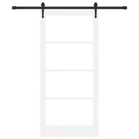 Drzwi przesuwne Biały 93 x 202 cm Lite drewno sosnowe i szkło