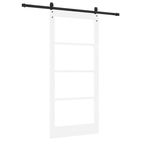 Drzwi przesuwne Biały 93 x 202 cm Lite drewno sosnowe i szkło