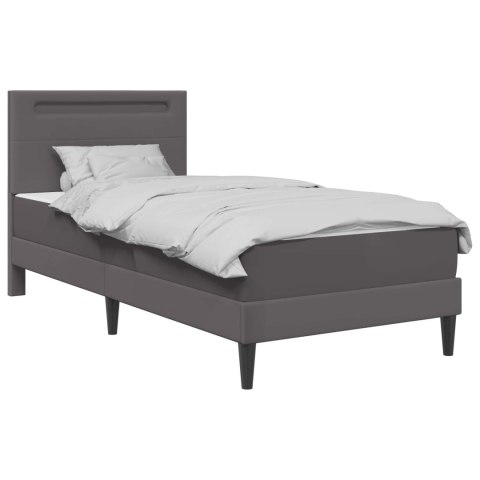 Ramka łóżka z paskami LED Szary 90 x 190 cm Ekoskóra