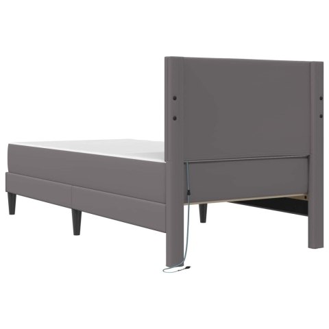 Ramka łóżka z paskami LED Szary 90 x 190 cm Ekoskóra