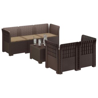 VidaXL 5-osobowa sofa ogrodowa z poduszkami w stylu rattanowym PP