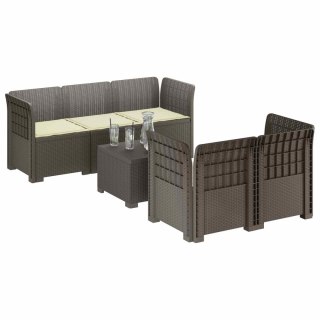 VidaXL 5-osobowa sofa ogrodowa z poduszkami w stylu rattanowym PP