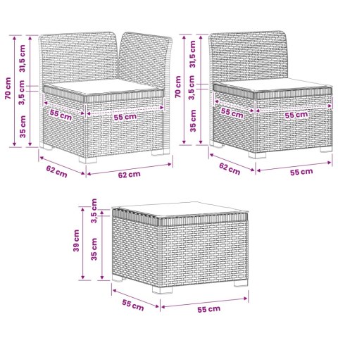 Sofa ogrodowa dla 4 osób z poduszkami w stylu rattanowym PP