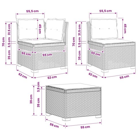 Sofa ogrodowa dla 4 osób z poduszkami w stylu rattanowym PP