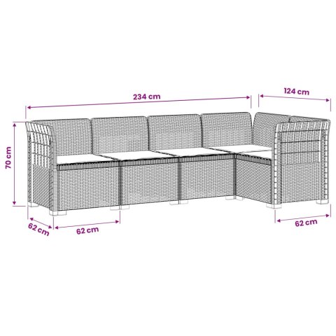 5-osobowa sofa ogrodowa z poduszkami w stylu rattanowym PP