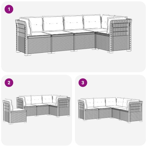 5-osobowa sofa ogrodowa z poduszkami w stylu rattanowym PP