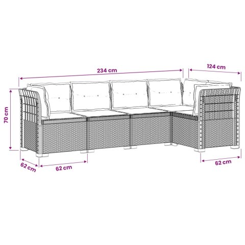 5-osobowa sofa ogrodowa z poduszkami w stylu rattanowym PP