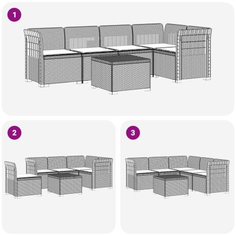 5-osobowa sofa ogrodowa z poduszkami w stylu rattanowym PP