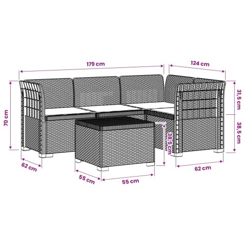 Sofa ogrodowa dla 4 osób z poduszkami w stylu rattanowym PP