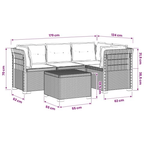 Sofa ogrodowa dla 4 osób z poduszkami w stylu rattanowym PP
