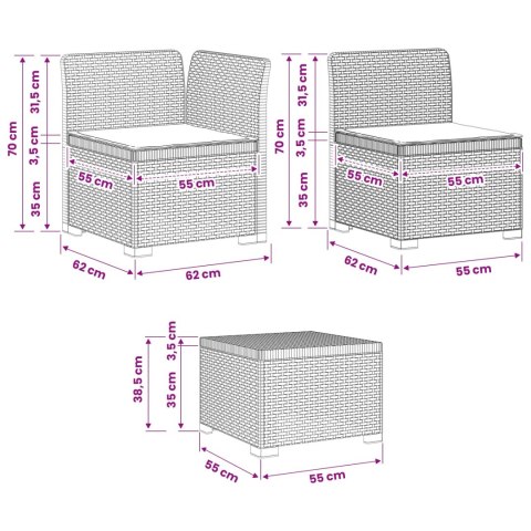 5-osobowa sofa ogrodowa z poduszkami w stylu rattanowym PP