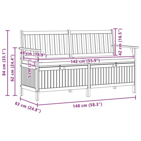Ławka z miejscem do przechowywania 2 -Seater 148 x 63 x 84 cm