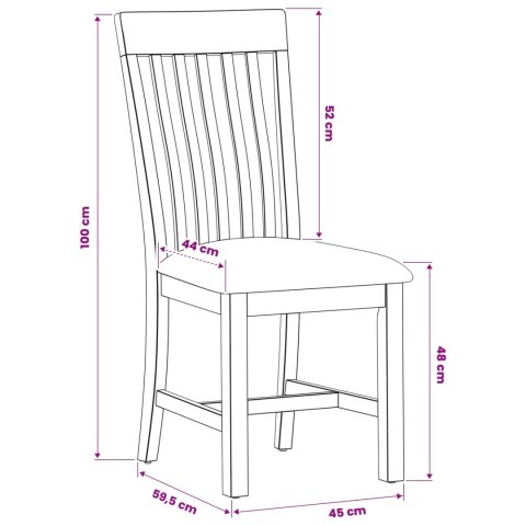 Krzesło jadalniane 2 pcs Dąb lite Czarny 45 x 59,5 x 100 cm