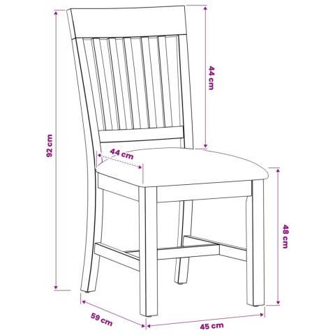 Krzesło jadalniane 2 pcs Dąb lite Czarny 45 x 59 x 92 cm