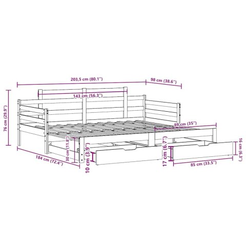 Sofa rozsuwana z szufladami, bez materaca, białe, 90x200 cm