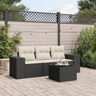VidaXL 4-cz. zestaw wypoczynkowy do ogrodu, poduszki, czarny rattan PE