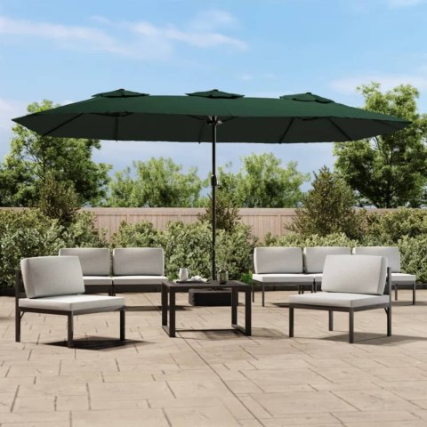 Podwójny parasol ogrodowy z LED, zielony, 449x265 cm